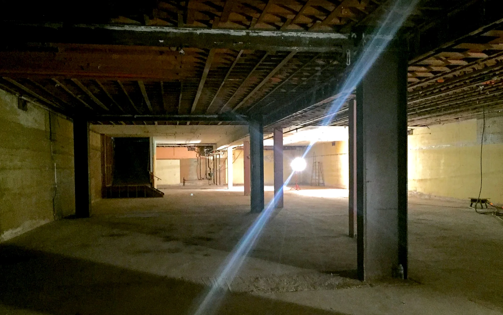 The gutted basement of the former Frank’s Camera Shop before the Highland Park studio control rooms were built